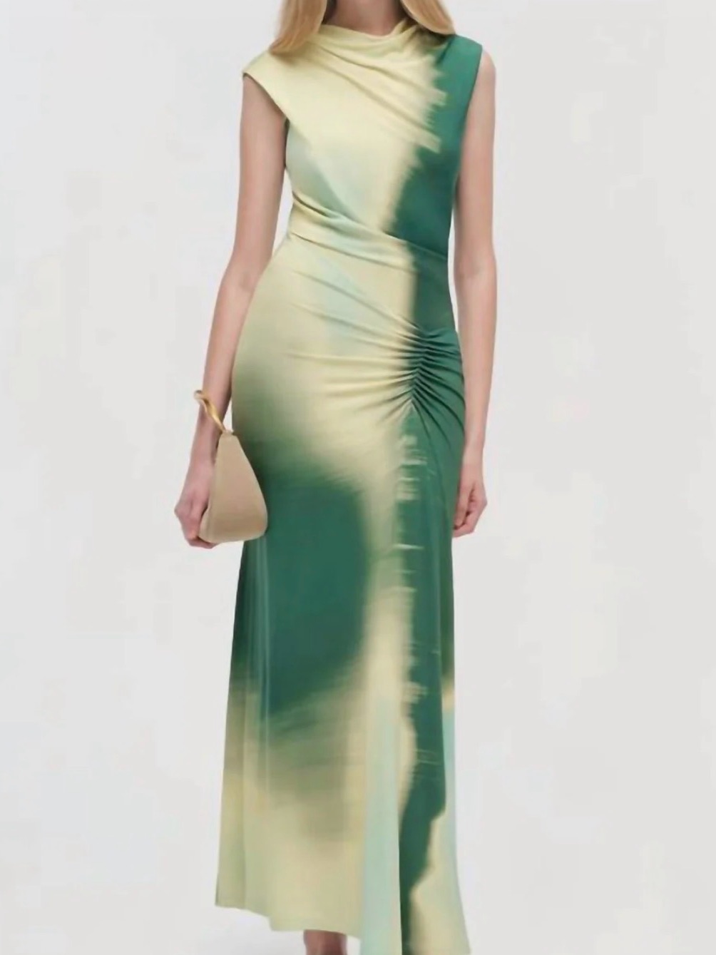 Jonathan Simkhai Green & Cream Ombre Sleeveless Ruched Maxi Dress